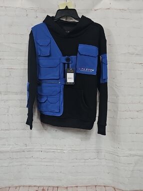 Kids Black Hoodie with Blue Utility Vest
